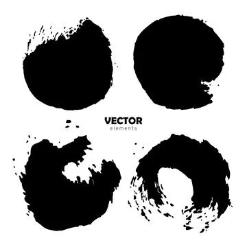 Grunge Vector Set of brush Circle Round Black color on white background. Hand Illustrazione stock