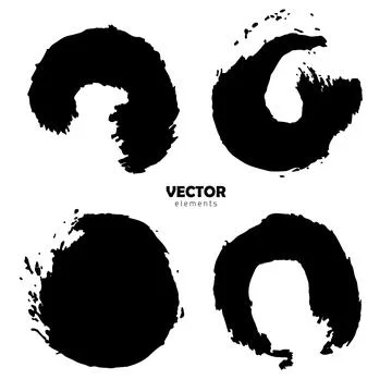 Grunge Vector Set of brush Circle Round Black color on white background. Hand Illustrazione stock
