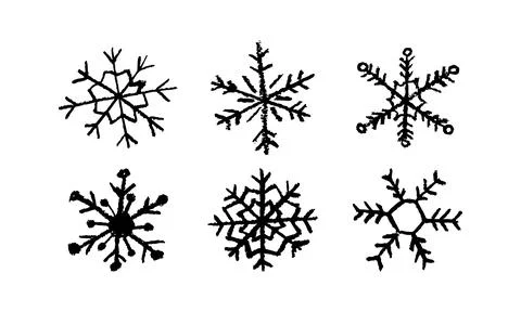 Grunge vector set of hand-drawn black snowflakes. Created with marker, chalk Stock Illustration