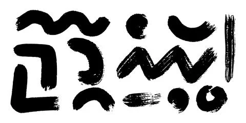 Grunge vector set of isolated brush shapes in black. Rough retro strokes with Stock Illustration