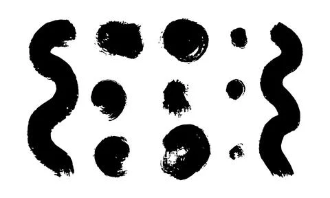Grunge vector set of isolated brush shapes in black. Rough retro strokes with Illustrazione stock