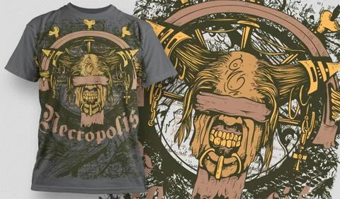 Grunge vector t-shirt design with monster head Stock Illustration