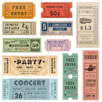 Grunge Vector Tickets Collection 2 Stock Illustration