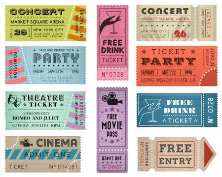 Grunge Vector Tickets Collection 3 Stock Illustration