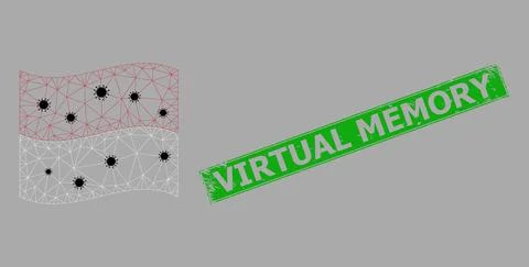 Grunge Virtual Memory Watermark and Triangulated Mesh Waving Monaco Flag with Illustrazione stock