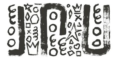 Grunge wall art elements with brush stroke texture. Hand drawn black ink Stock Illustration