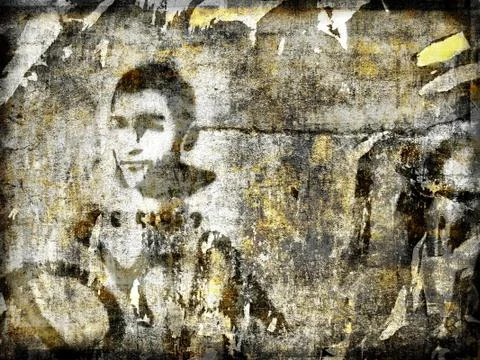 Grunge wall background. Torn posters and painting with mold. Stock Illustration