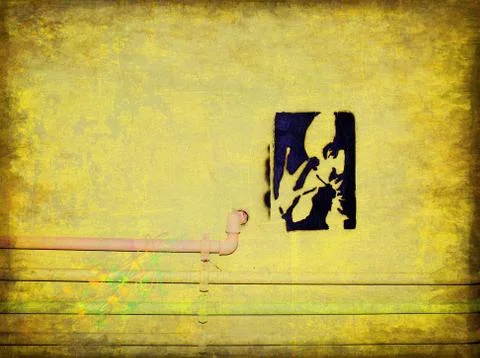 Grunge wall background with tubes and urban painting with stamp Stock Illustration