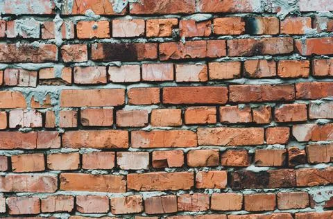 Grunge wall surface, texture of old red brick masonry, vintage background, bl Foto stock