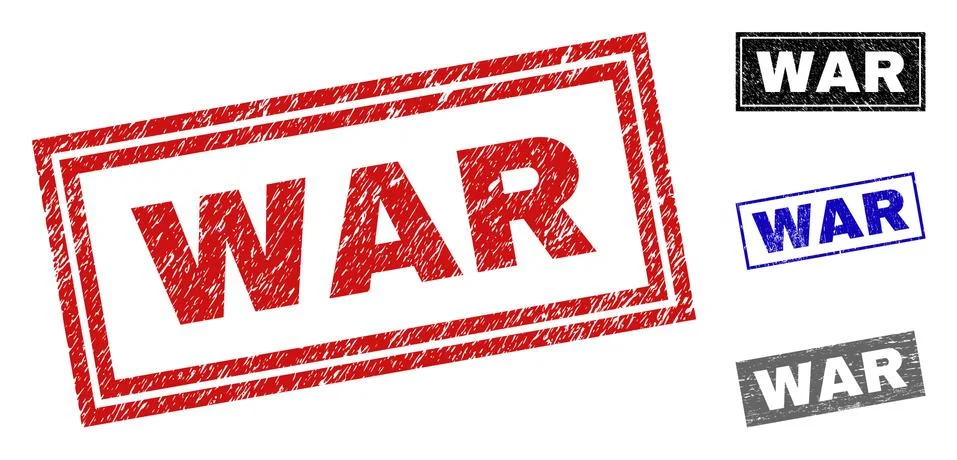 Grunge WAR Textured Rectangle Stamp Seals Stock Illustration