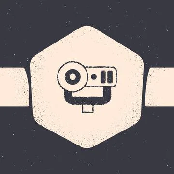 Grunge Web camera icon isolated on grey background. Chat camera. Webcam icon Stock Illustration