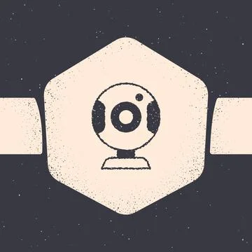 Grunge Web camera icon isolated on grey background. Chat camera. Webcam icon 스톡 일러스트