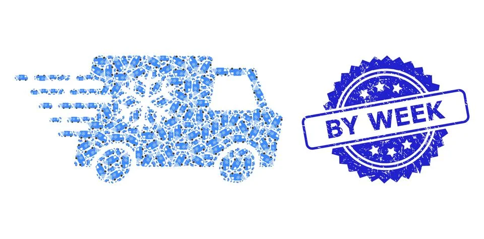 Grunge By Week Seal and Recursion Refrigerator Car Icon Composition Stock Illustration