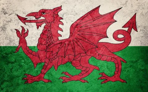 Grunge Welsh flag. Welsh flag with grunge texture. Stock Illustration