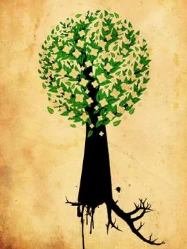 Grunge white blossom tree Stock Illustration