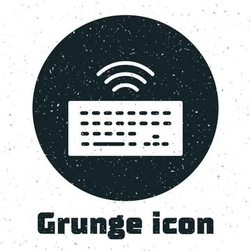 Grunge Wireless computer keyboard icon isolated on white background. PC com.. Stock Illustration