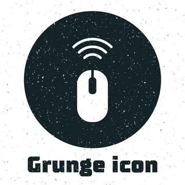 Grunge Wireless computer mouse system icon isolated on white background Stock Illustration