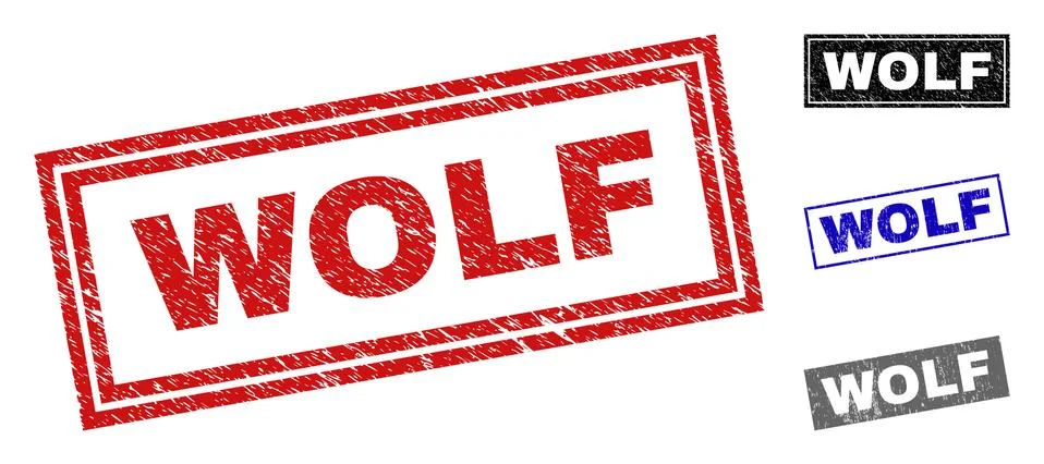 Grunge WOLF Scratched Rectangle Stamp Seals Stock Illustration