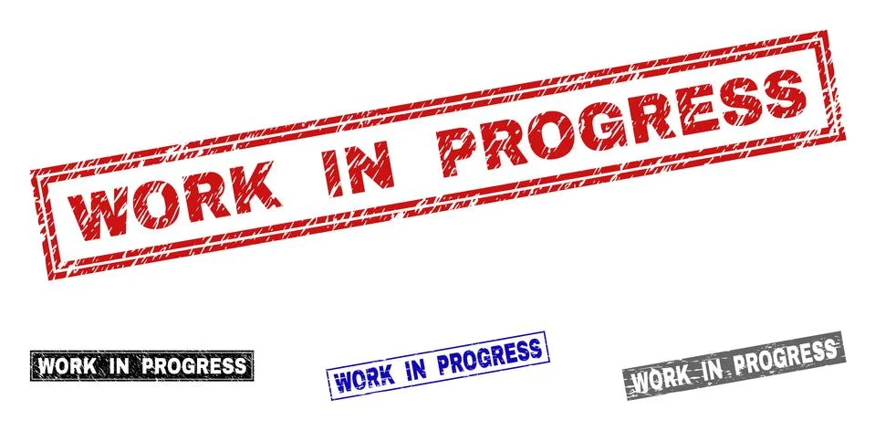 Grunge WORK IN PROGRESS Scratched Rectangle Watermarks Illustrazione stock