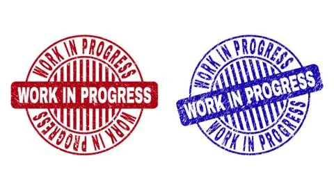Grunge WORK IN PROGRESS Scratched Round Stamp Seals 스톡 일러스트