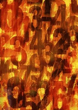 Grunge worn numbers in flames, image manipulation background texture Stock Illustration