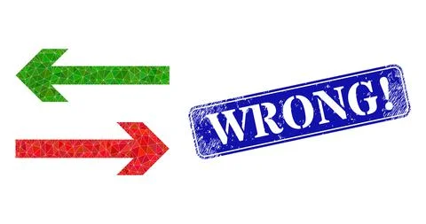 Grunge Wrong! Stamp with Exchange Arrows Triangle Filled Icon Stock Illustration