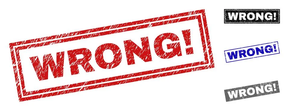 Grunge WRONG! Textured Rectangle Stamp Seals Stock Illustration