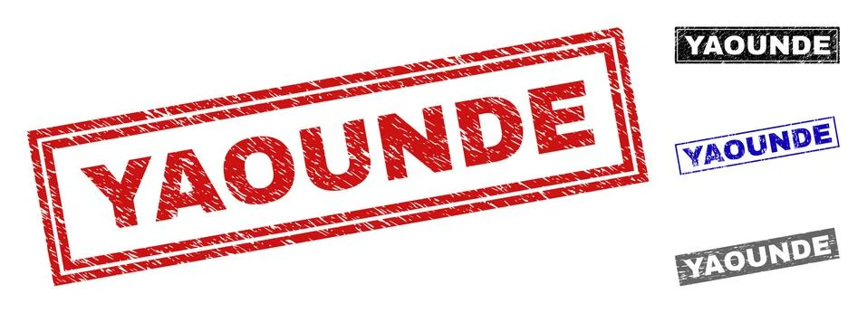 Grunge YAOUNDE Scratched Rectangle Stamp Seals 스톡 일러스트