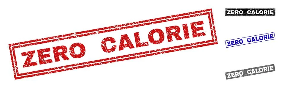 Grunge ZERO CALORIE Scratched Rectangle Stamps Ilustração Stock