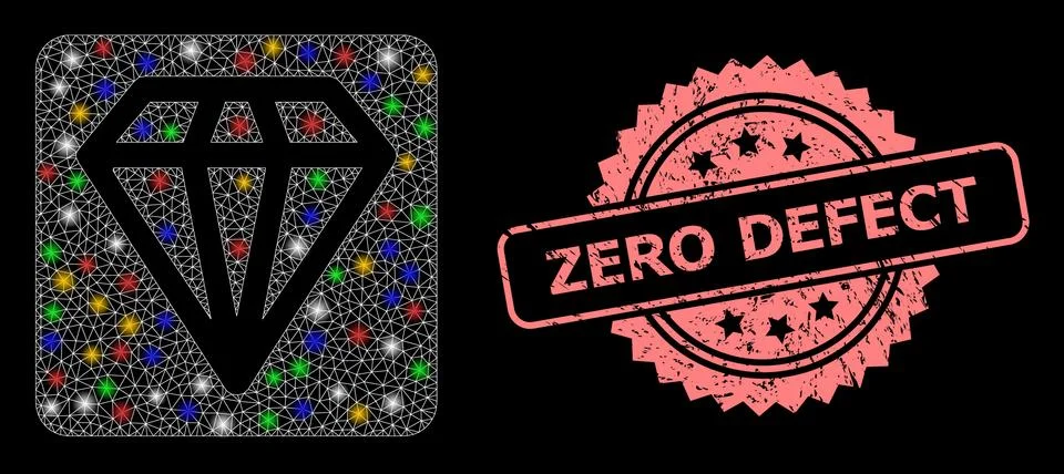 Grunge Zero Defect Stamp Seal and Mesh Diamond with Flash Nodes Illustrazione stock