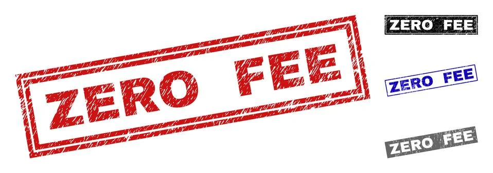 Grunge ZERO FEE Scratched Rectangle Watermarks Ilustração Stock