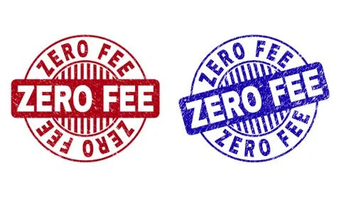 Grunge ZERO FEE Scratched Round Stamp Seals Ilustração Stock