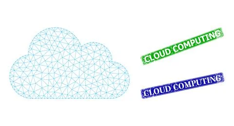 Grunged Cloud Computing Stamp Seals and Polygonal Mesh Cloud Icon Illustrazione stock