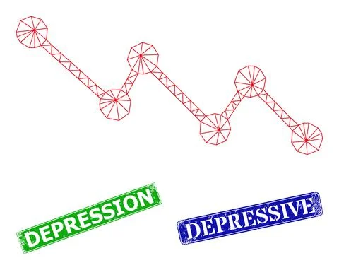 Grunged Depression Seals and Triangular Mesh Down Trend Icon Stock Illustration