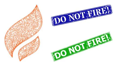 Grunged Do Not Fire warn Stamps and Triangular Mesh Flame Icon Stock Illustration