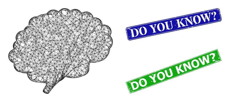Grunged Do You Know query Stamps and Polygonal Mesh Brain Organ Icon 스톡 일러스트