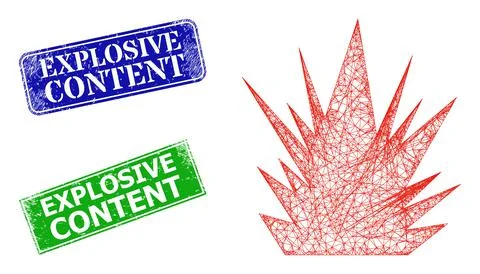 Grunged Explosive Content Stamp Seals and Polygonal Mesh Bang Icon Stock Illustration