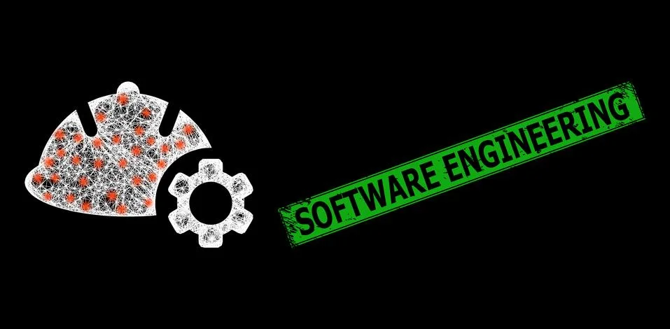 Grunged Software Engineering Seal and Net Engineering Mesh with Bright Glare Illustrazione stock