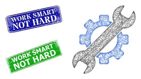 Grunged Work Smart Not Hard Stamps and Triangle Mesh Service Tools Icon Illustrazione stock