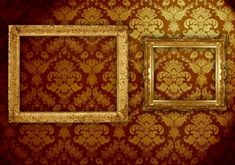 Grungy antique wallpaper background with frame. Stock Illustration