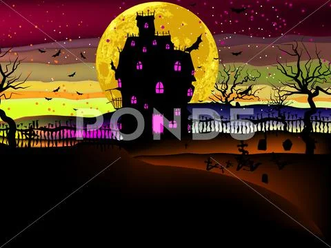 Grungy Halloween with haunted house. EPS 8 Stock Illustration