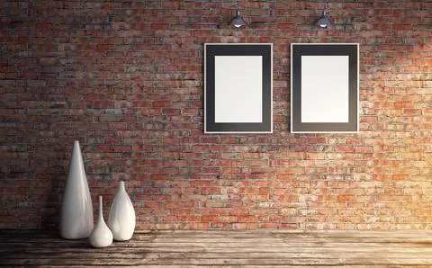 Grungy interior with two white poster template for presentation. Illustrazione stock