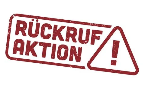 Grungy red rubber stamp with text RUCKRUFAKTION and warning sign Stock Illustration