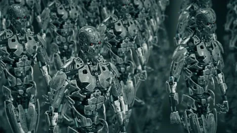 Grungy Robots Walking Forward Stock Footage 172228273