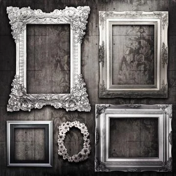Grungy room with silver frames and victorian wallpaper Stock Illustration