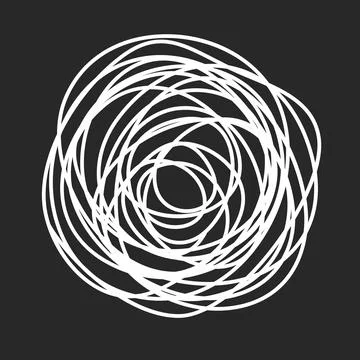 Grungy round scribble circle on black background Illustrazione stock