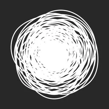 Grungy round scribble circle on black background Stock Illustration