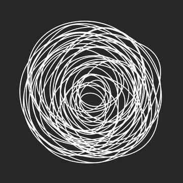 Grungy round scribble circle on black background Stock Illustration