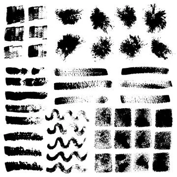 Grungy texture set, brush stroke elements, hand drawn waves, square, smears,  Stockillustratie
