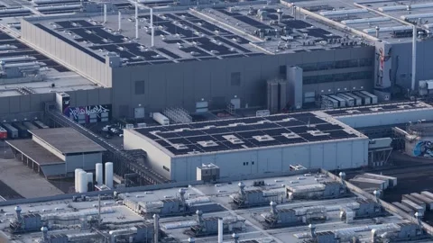 Grunheide, Oder Spree District, Germany, December, 13, 2025: Close-Up Aerial Stock Footage 326218731